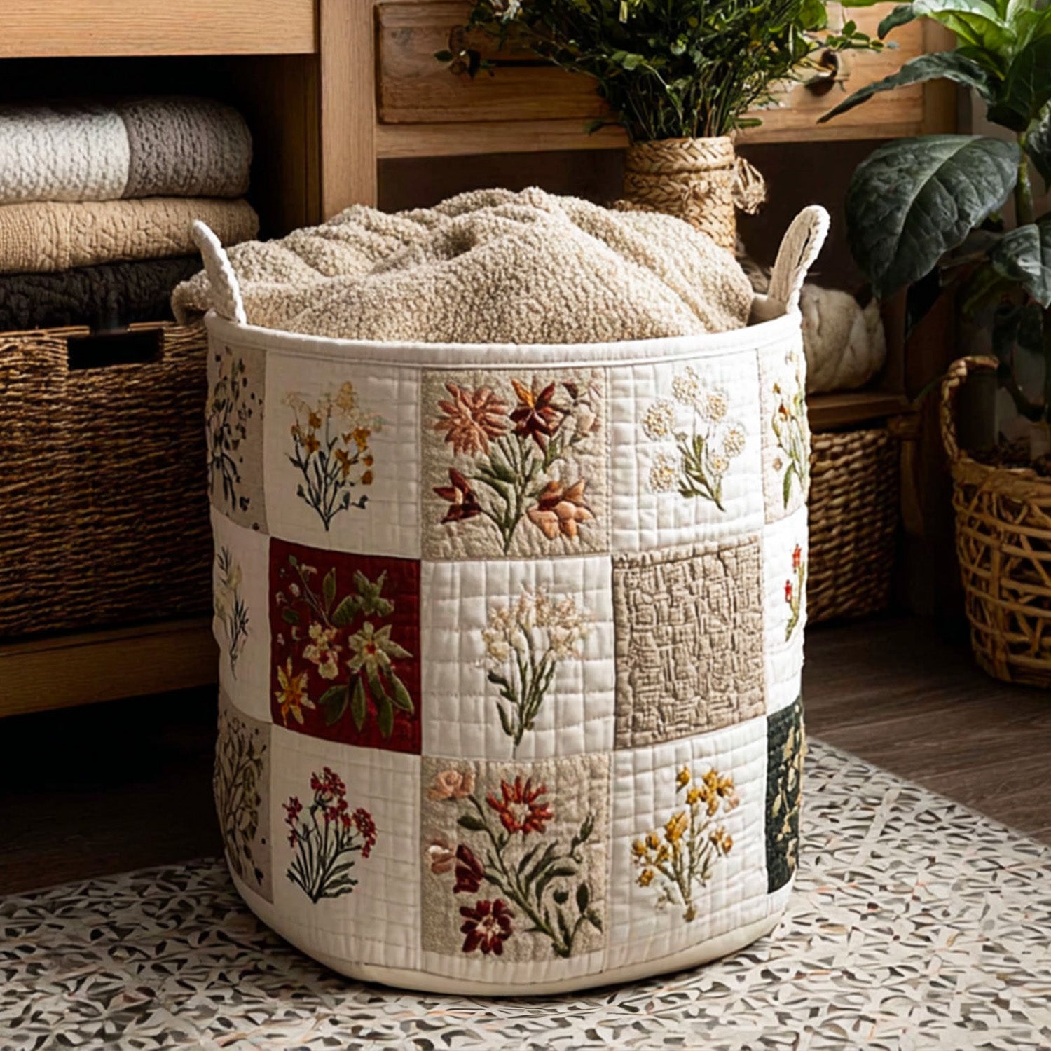 Aura Bloom Quilted Laundry Basket Merch For Cozy Nights