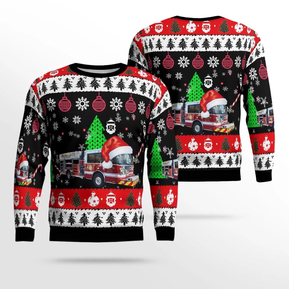 Aura Volunteer Fire Company No. 1 Monroeville New Jersey Christmas AOP Ugly Sweater Xmas Unisex Sweater Christmas Gifts for Men Women