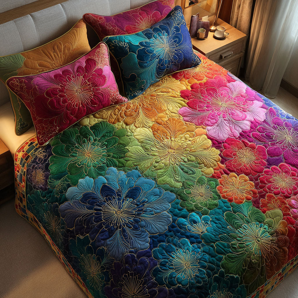 Aurora Bloom Quilted Bedding Set Bedroom Decor Ideas Christmas Gifts For Flower Lovers