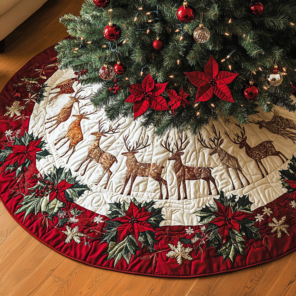 Aurora Borealis Blitzen Christmas Quilted Tree Skirt Special Holiday Tree Skirt Gift for Newlyweds