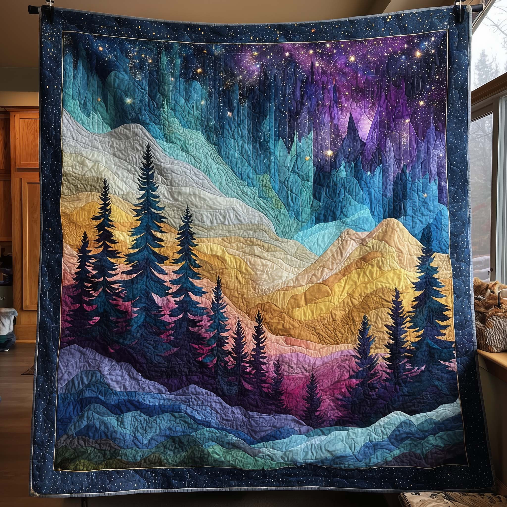 Aurora Borealis Quilted Blanket Holiday Bedroom Decorations Gift For Father's Day