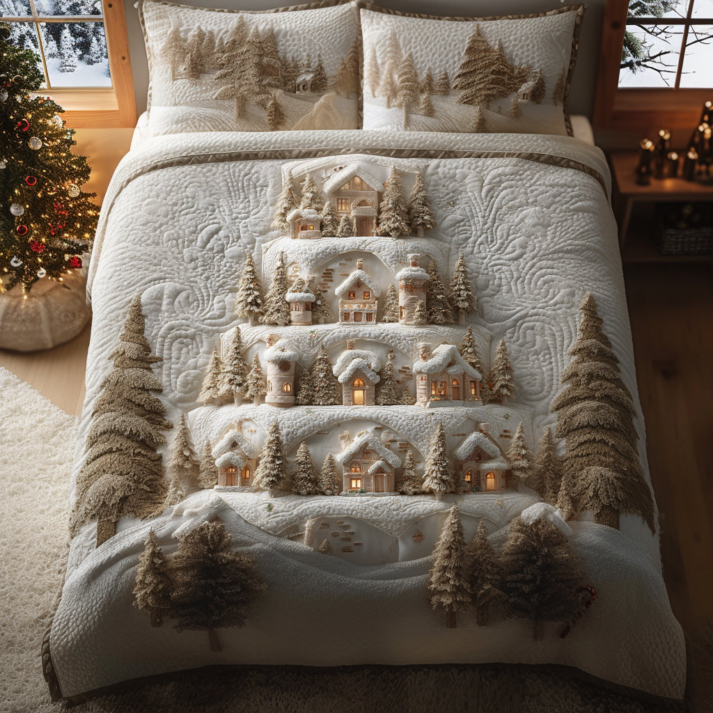 Aurora Fir Quilted Bedding Set Holiday Season Duvet Cover Set Christmas Presents For Wife
