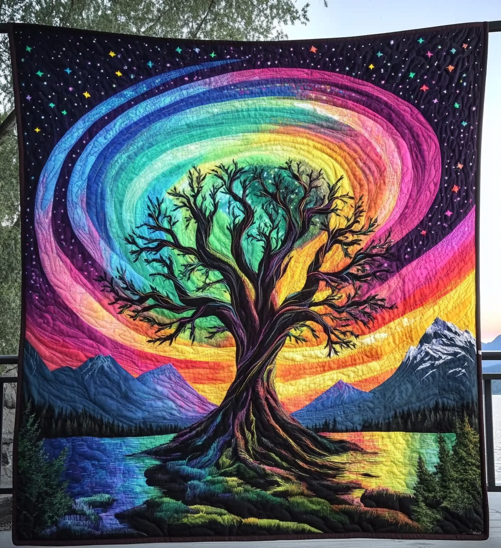 Aurora Tree Of Dreams Quilted Blanket Tree Of Life Throw Blanket