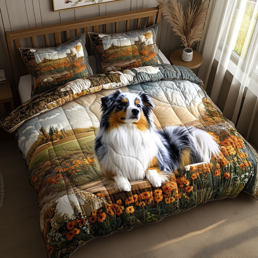 Aussie Whirlwind Quilted Bedding Set Bed Decor Ideas Australian Shepherd Lover Gift