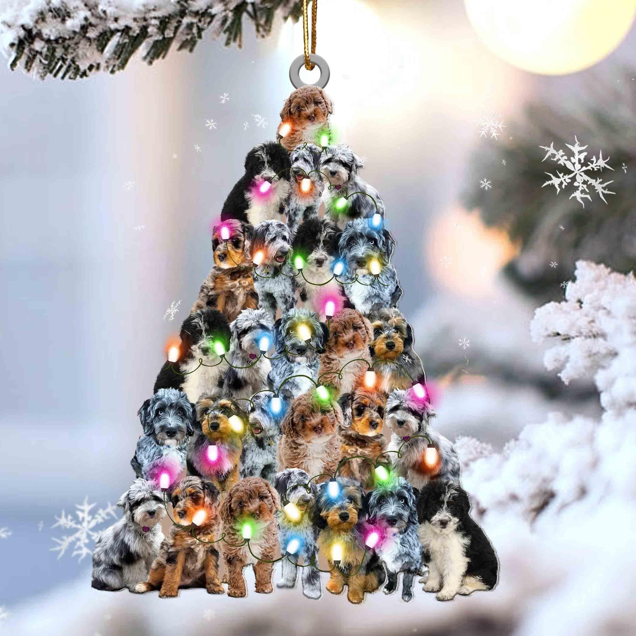 Aussiedoodle Christmas Tree Shaped Acrylic Ornament For Aussiedoodle Lovers