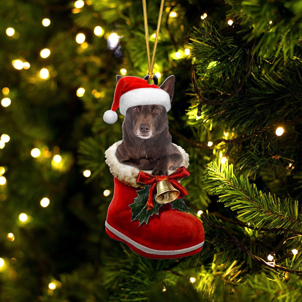 Australian Kelpie In Santa Boot Christmas Two Sided Ornament