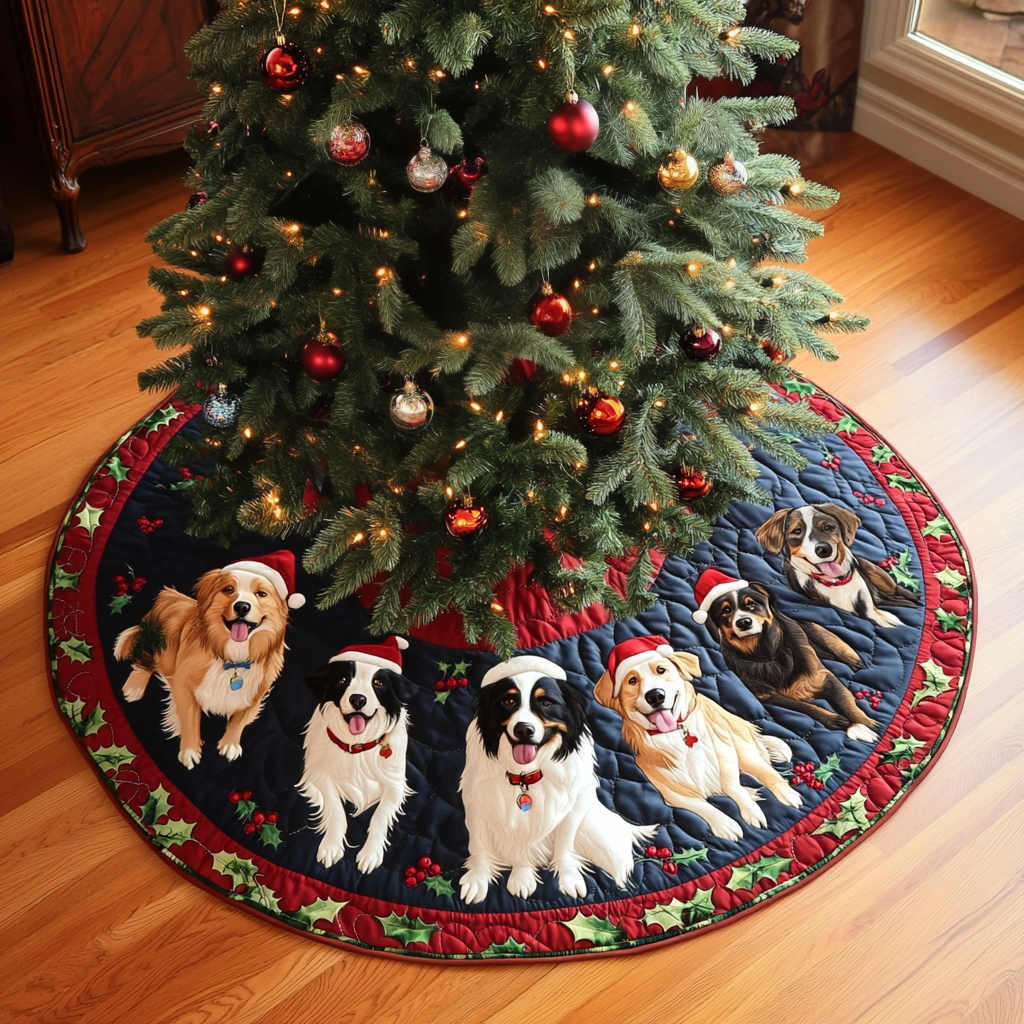 Australian Shepard Christmas Charm Christmas Quilted Tree Skirt Holiday Living Room Decor Winter Holiday Decor
