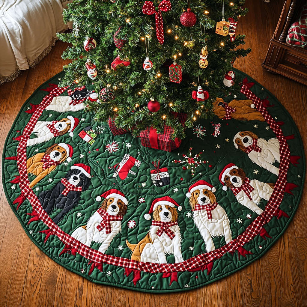 Australian Shepard Holiday Joy Christmas Quilted Tree Skirt Unique Holiday Gift Merch for Family Homes