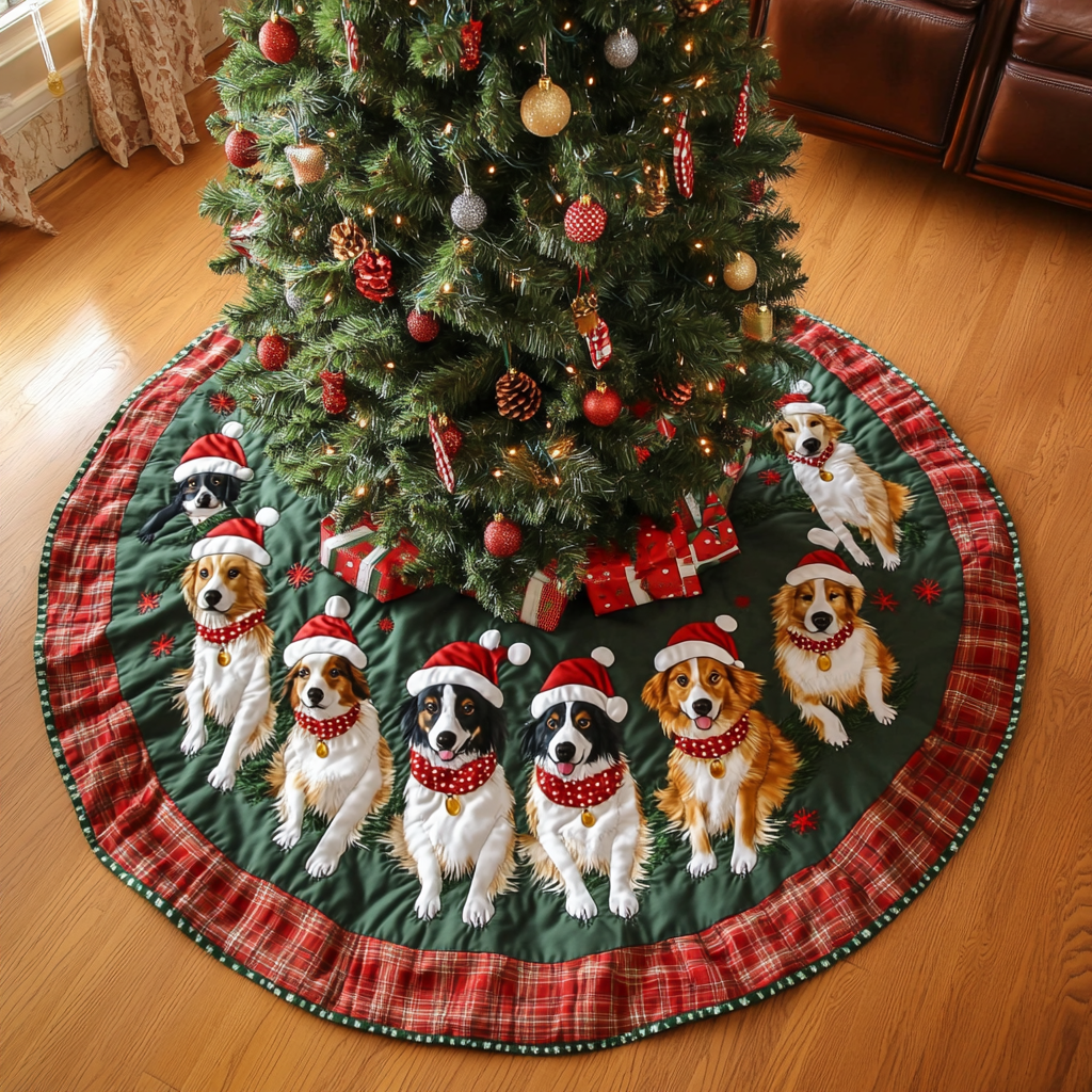 Australian Shepard Holiday Spirit Christmas Quilted Tree Skirt Xmas Under Tree Decoration Seasonal Tree Area Decoration