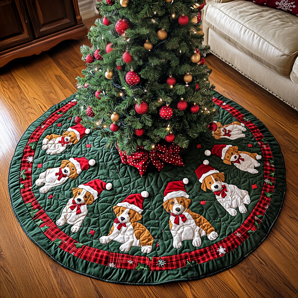 Australian Shepard Noel Night Christmas Quilted Tree Skirt Festive Christmas Home Styling Festive Tree Base Cover