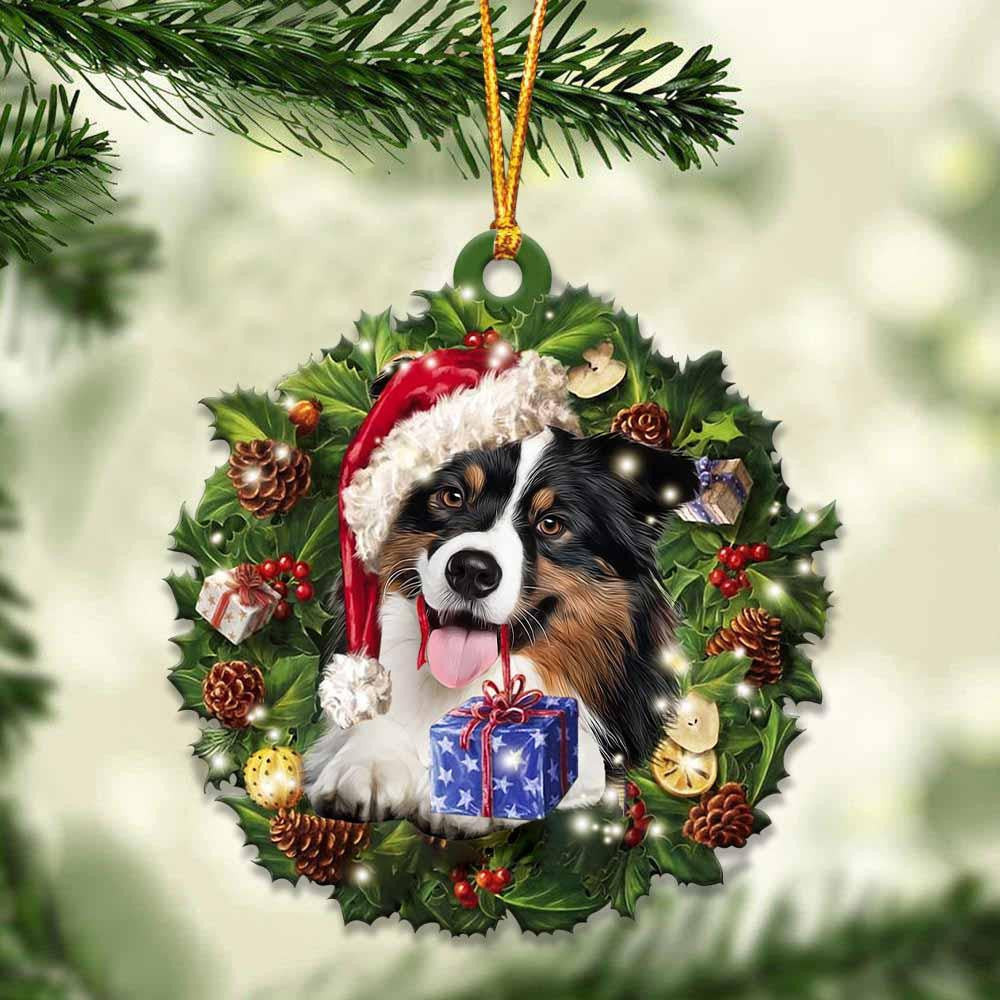 Australian Shepherd and Christmas Wreath Ornament gift for Australian Shepherd lover ornament
