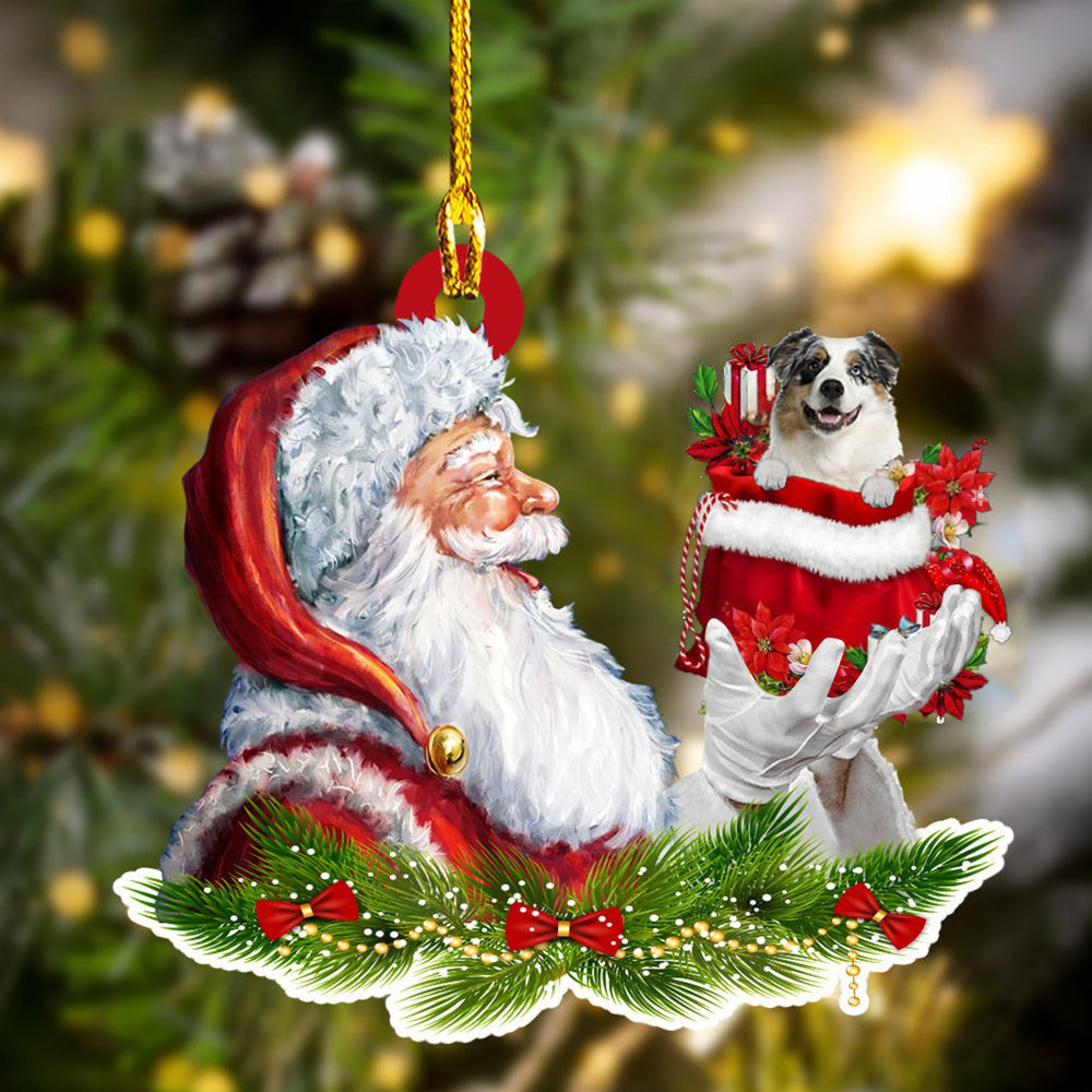 Australian Shepherd and Santa Christmas Ornament for Dog Lovers Dog Mom Acrylic Dog Ornament