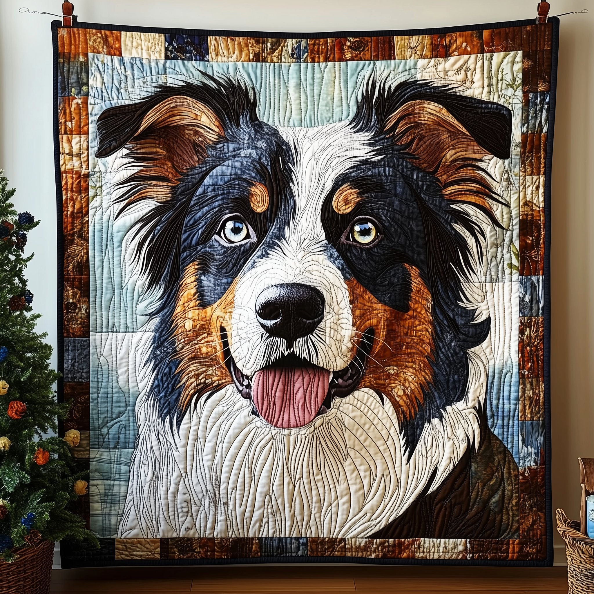 Australian Shepherd Dog Cute Puppy Quilted Blanket Aussie Dog Gift For Australian Shepherd Lover