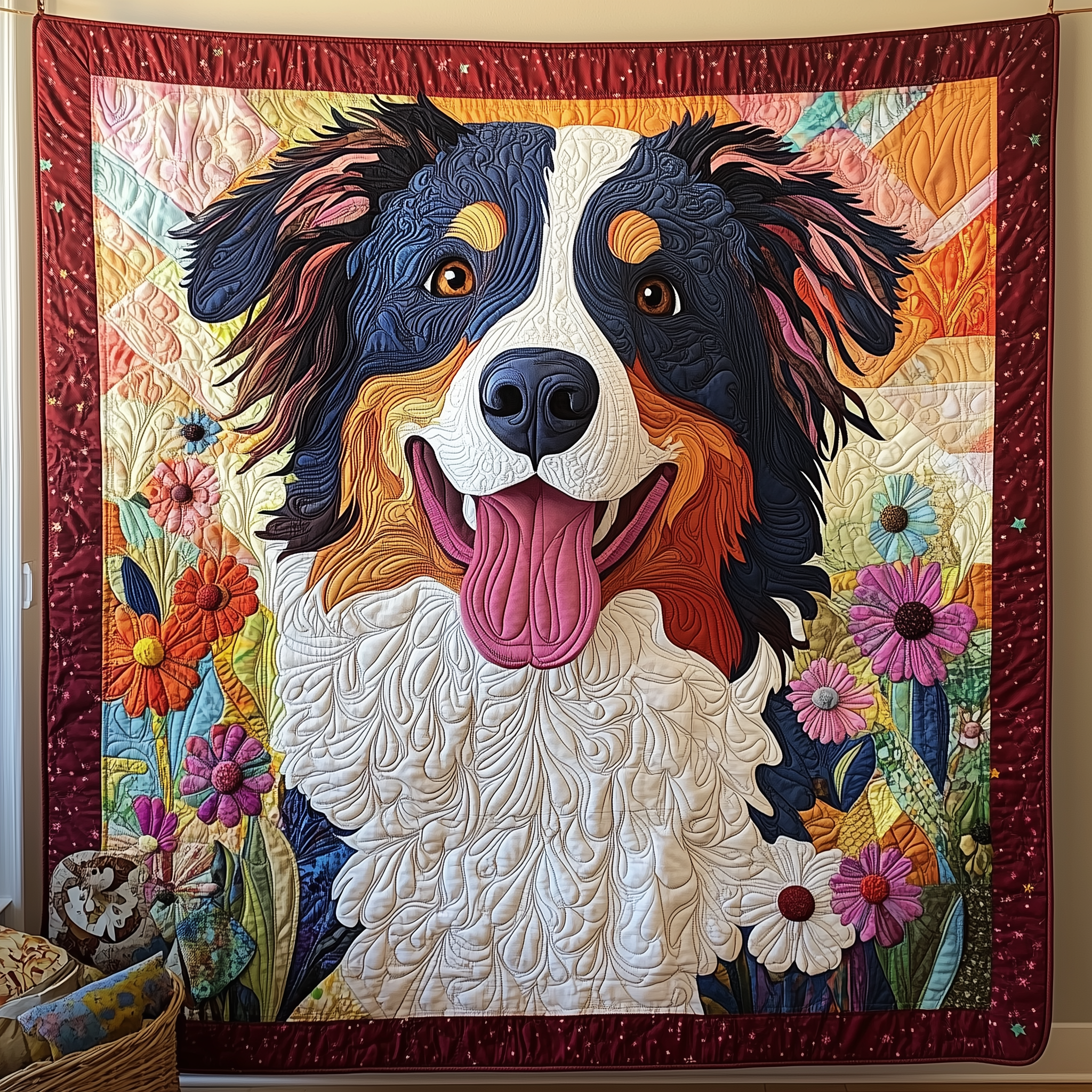 Australian Shepherd Dog Playful Quilted Blanket Aussie Puppy Gift For Australian Shepherd Lover