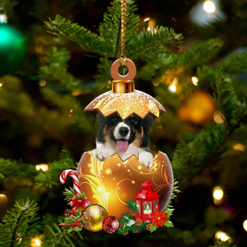Australian Shepherd In in Golden Egg Christmas Ornament Flat Acrylic Dog Ornament