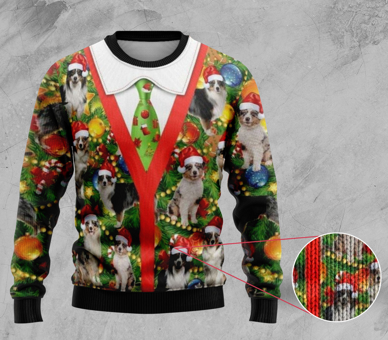Australian Shepherd Pine Ugly Sweater for Dog Lovers' Christmas