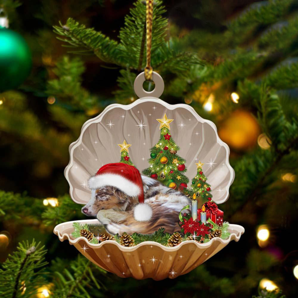 Australian Shepherd Sleeping in Pearl Dog Christmas Ornament Flat Acrylic
