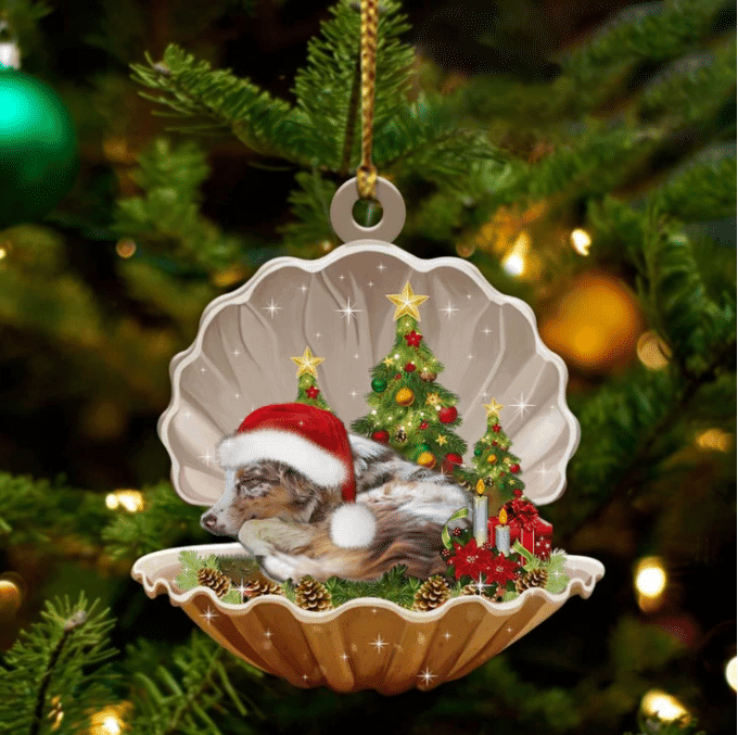 Australian Shepherd Sleeping in Pearl Dog Christmas Ornament Flat Acrylic