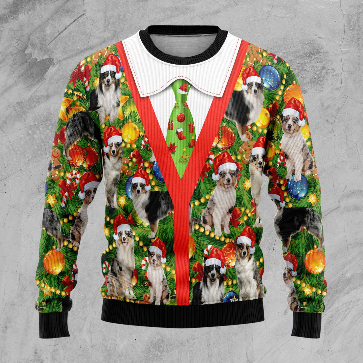 Australian Shepherd Xmas Pine Ugly Christmas Sweater Animal Themed Xmas Gifts For Dog Owners