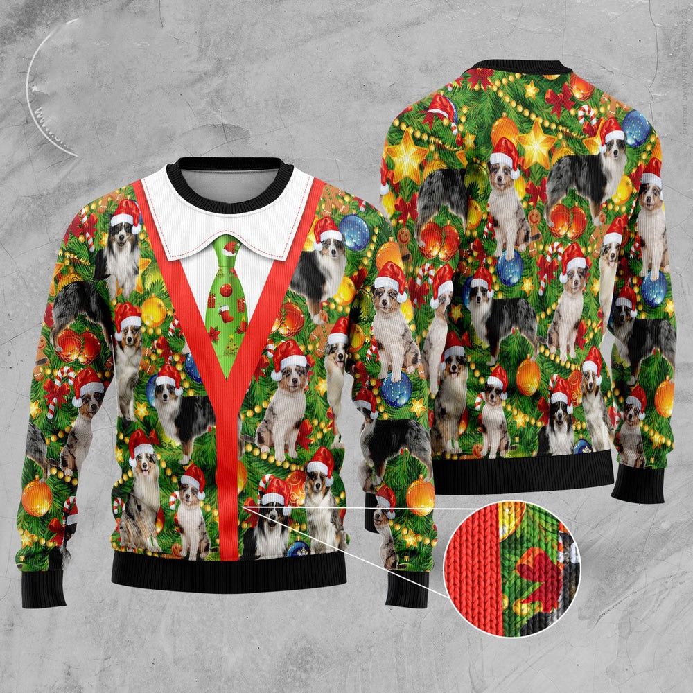 Australian Shepherd Xmas Pine Ugly Christmas Sweater Funny Ugly Christmas Sweater Holiday Gifts