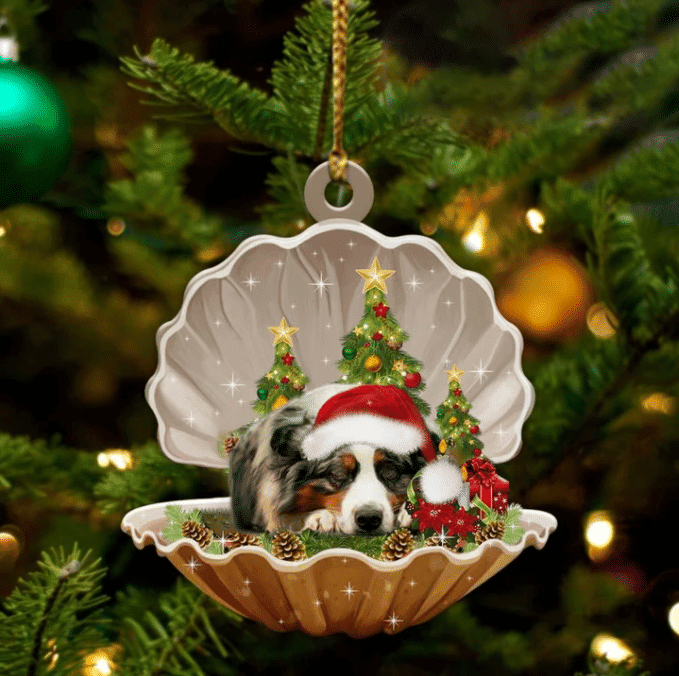 Australian Shepherd3 Sleeping in Pearl Dog Christmas Ornament Flat Acrylic
