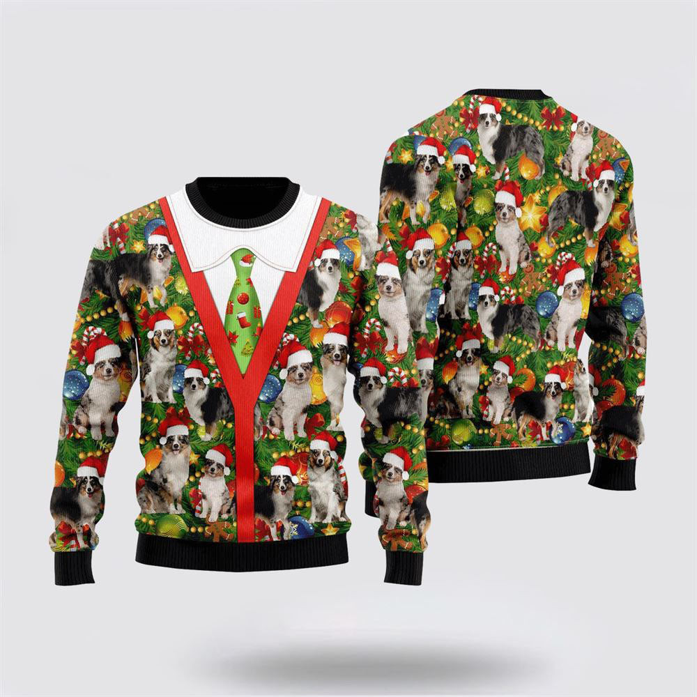 Australian Shepherds Through The Snow Christmas Ugly Sweater Christmas Gift For Dog Love