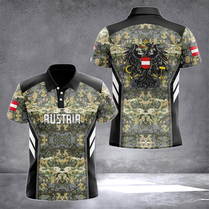 Austria Coat Of Arms Camo Pattern Polo Shirt Austrian Men's Clothing Gifts For Austrian