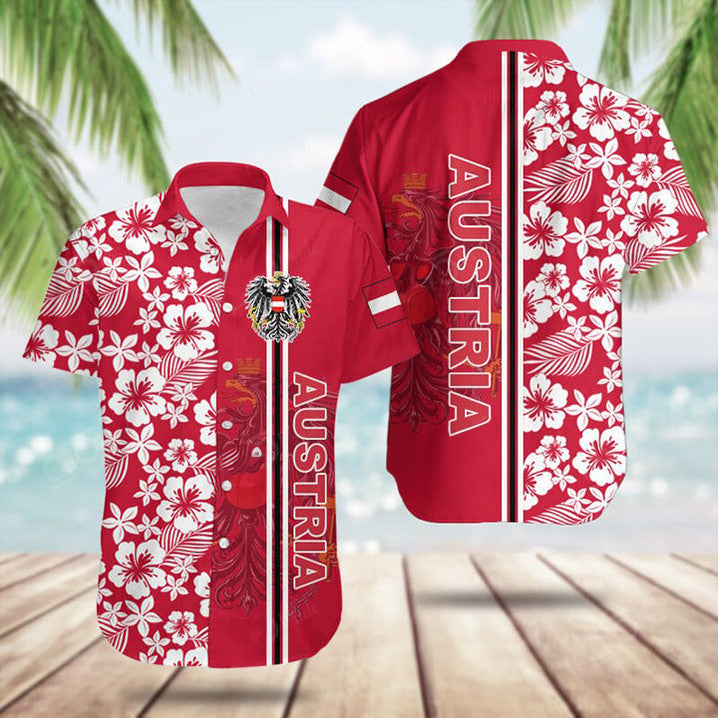 Austria Coat Of Arms Hibiscus Pattern Hawaiian Shirt Cool Summer Shirts Austrian Gift Ideas Austria Coat Of Arms Hibiscus Pattern Hawaiian Shirt Cool Summer Shirts Austrian Gift Ideas