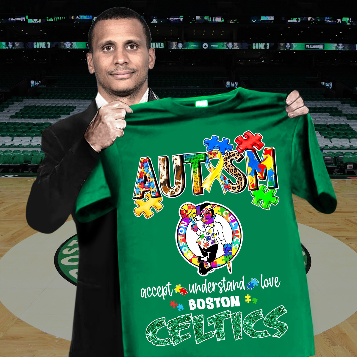 Autism Accept Understand Love Boston Celtics T-Shirt Best Gifts For Basketball Lovers