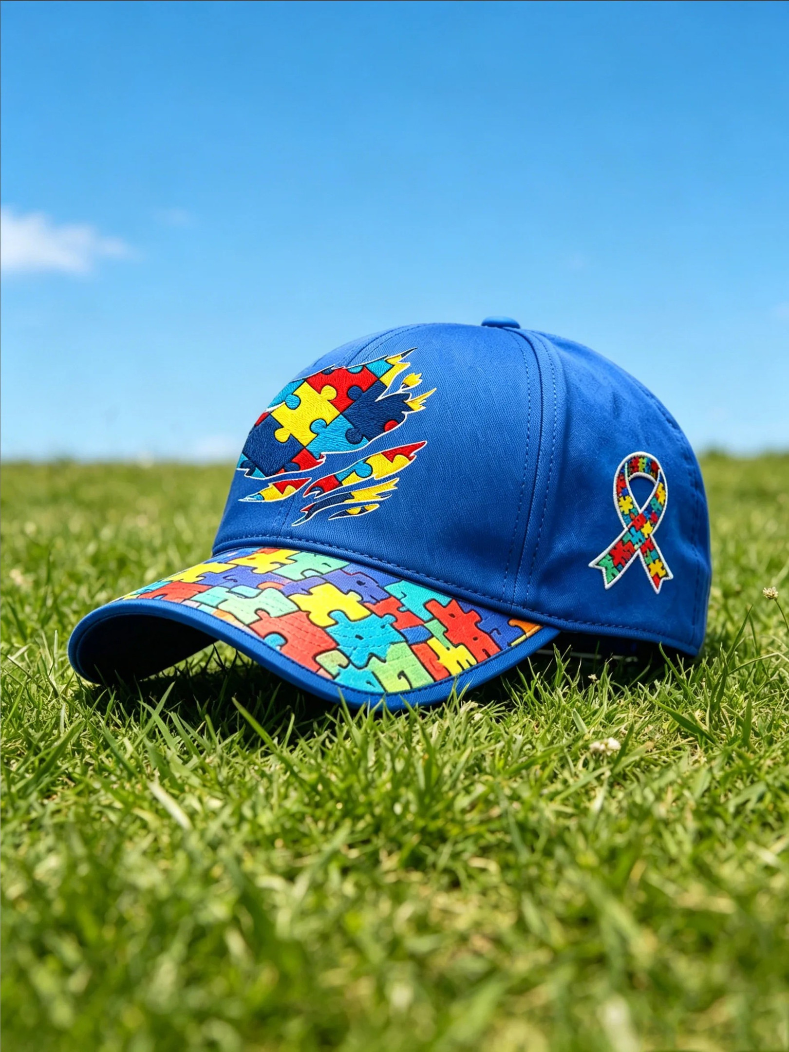 Autism Awareness Baseball Cap Vibrant Puzzle Piece Ribbon Hat Gift For Supporters