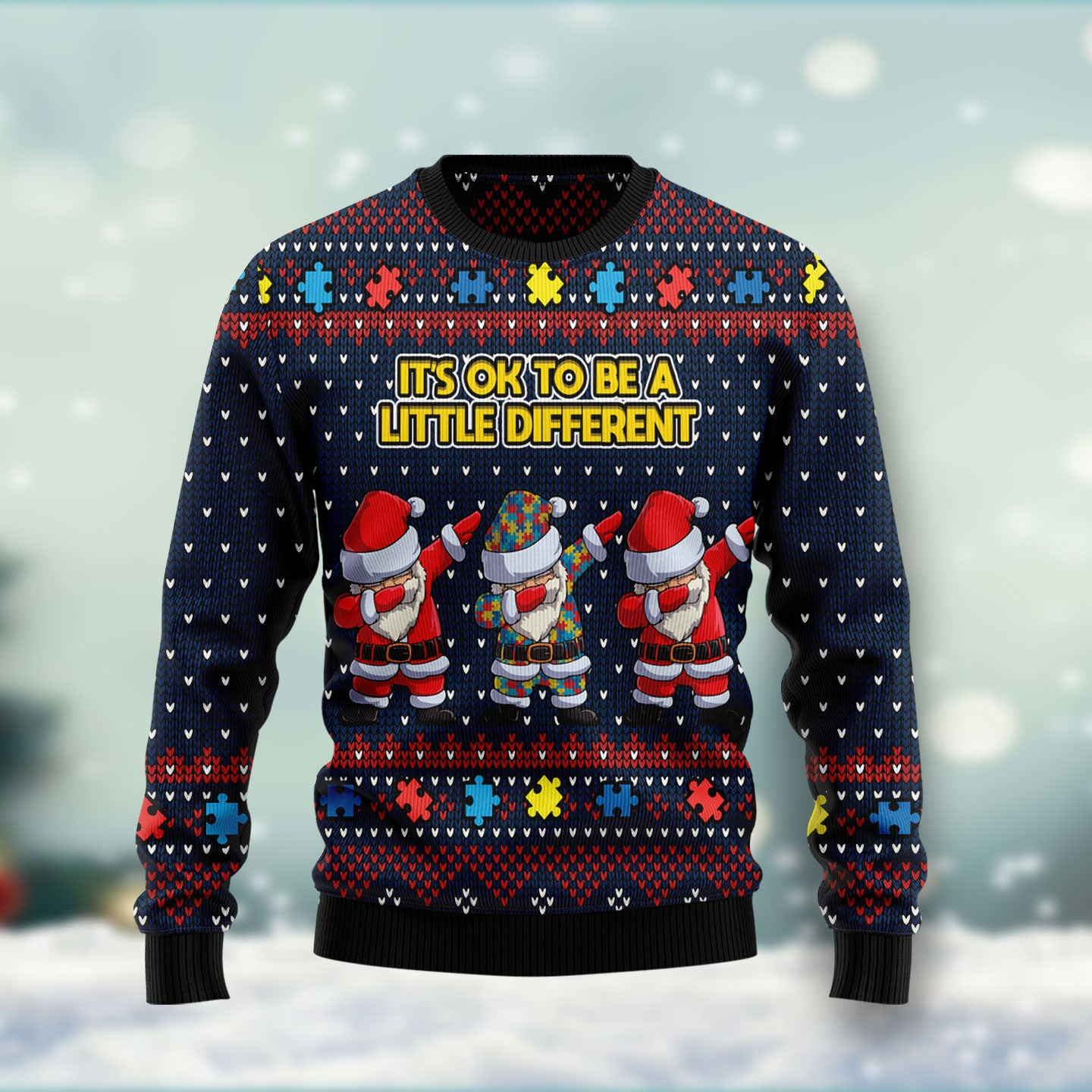 Autism Awareness Funny Santa Clauses It's Ok To Be Little Different Ugly Christmas Sweater