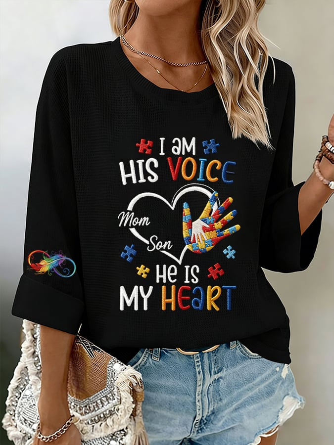Autism Awareness Long Sleeve Shirt I Am His Voice He Is My Heart Clothing Gift For Autism