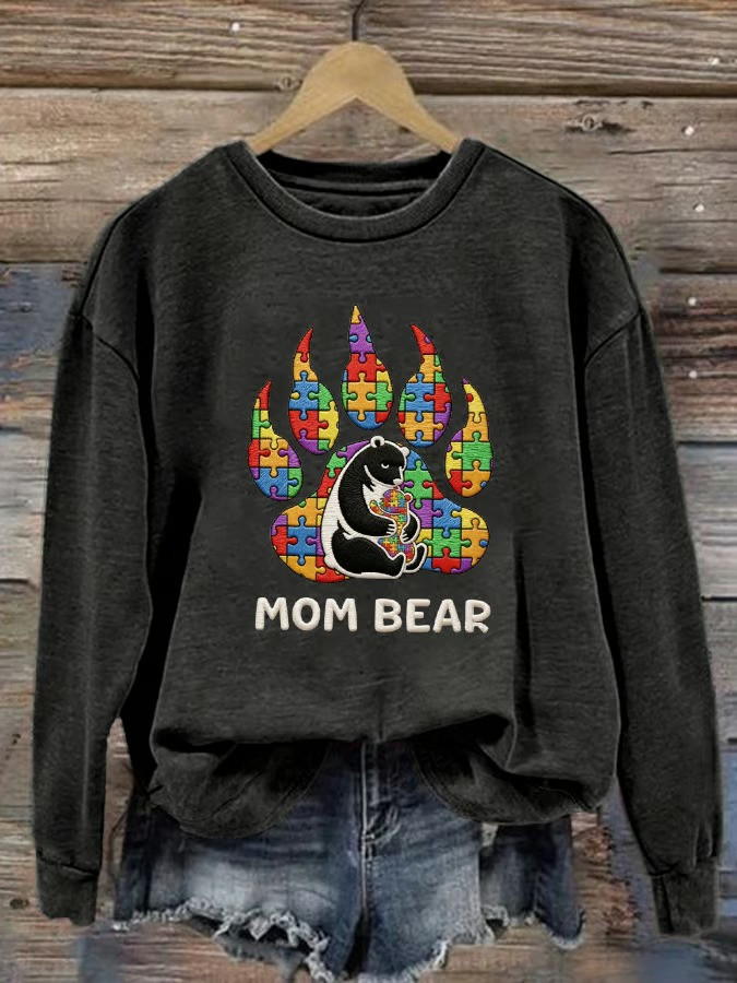 Autism Awareness Month Mom Bear Puzzle Paw Sweatshirt Acceptance Apparel Best Gift For Autism Moms