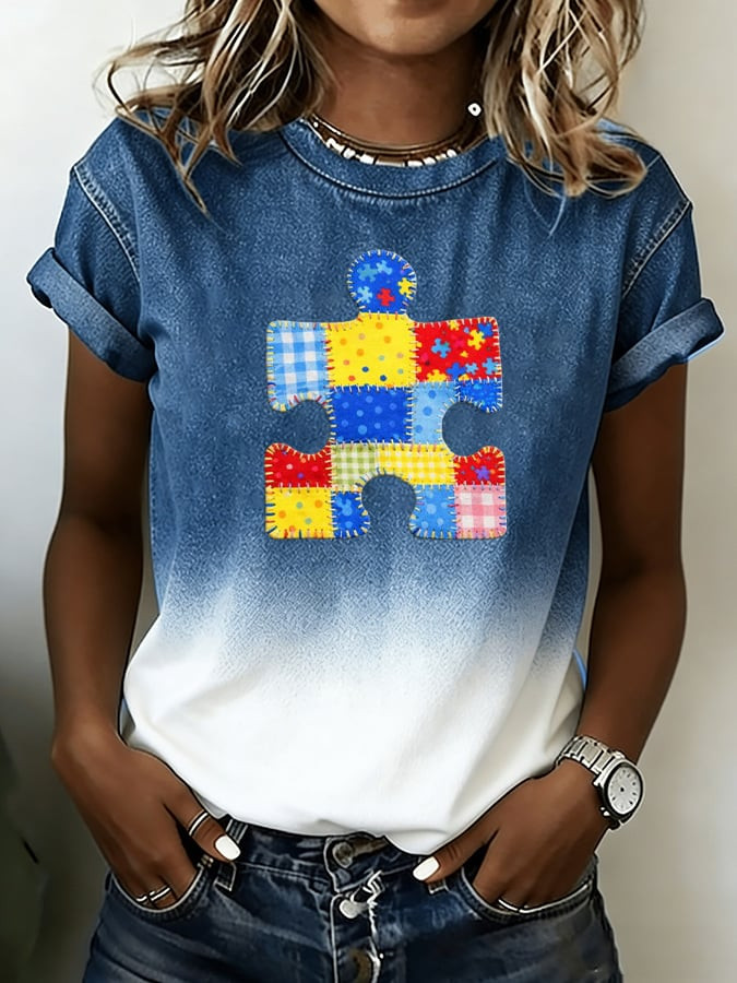 Autism Awareness Patchwork T-Shirt Spectrum Pride Clothing Autism Support Gift