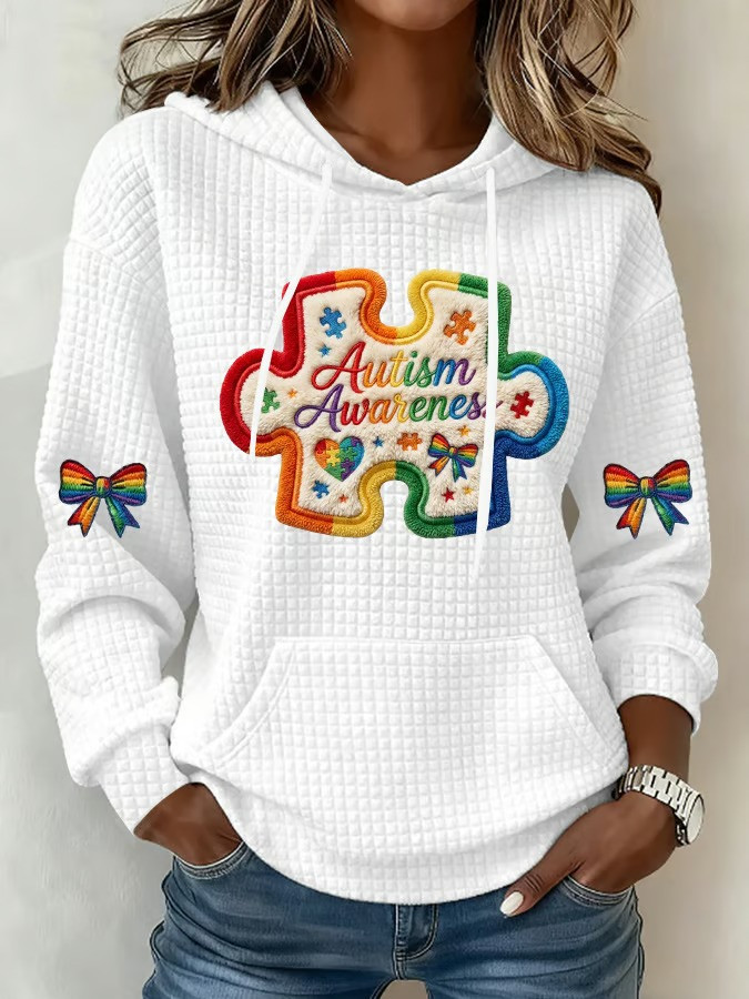 Autism Awareness Puzzle Piece Rainbow Bow Hoodie Acceptance Month Apparel Best Gift For Supporters