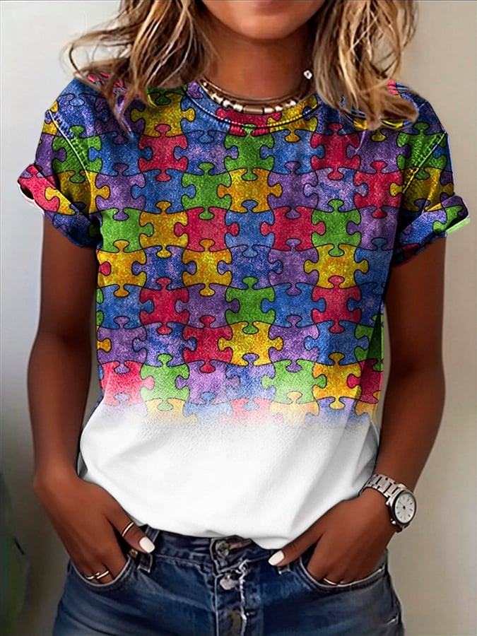 Autism Awareness Puzzle T-Shirt Neurodiversity Pride Clothing Autism Support Gift