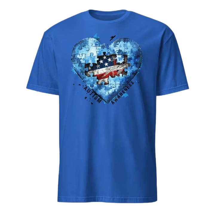Autism Awareness T-Shirt Puzzle Heart American Flag Clothing Gift For Autism Mom