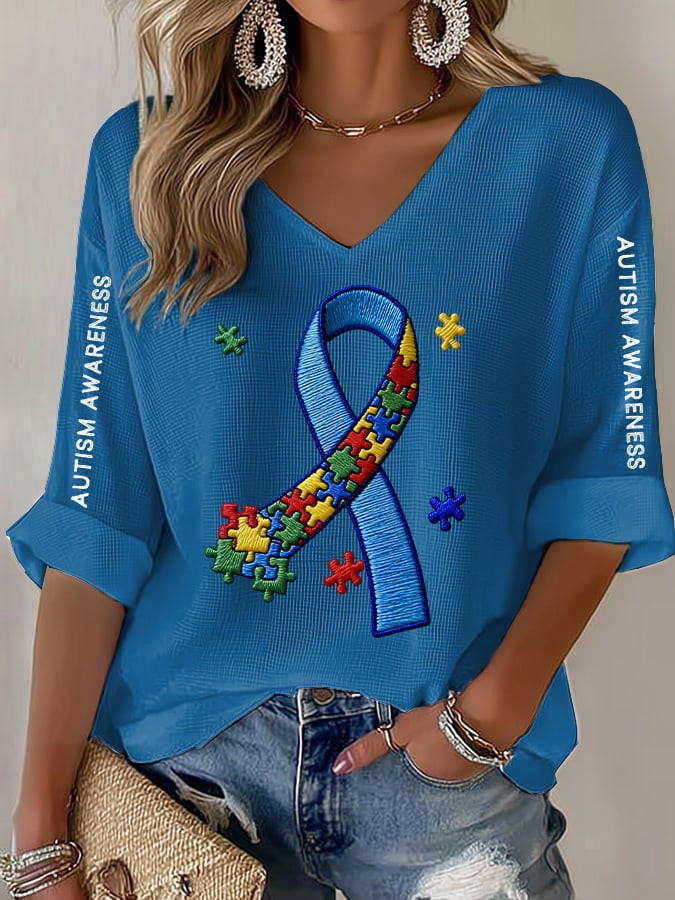 Autism Awareness V-Neck Long Sleeve Shirt Proud Autism Advocate Merch Gift Ideas