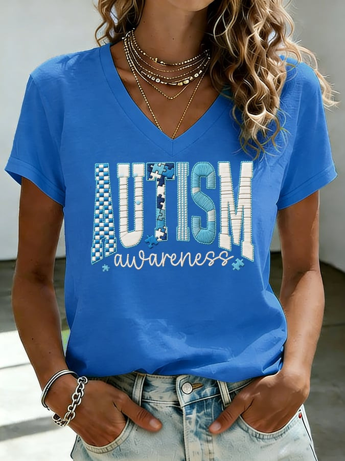 Autism Awareness V-Neck Shirt Neurodiversity Pride Clothing Gift Ideas