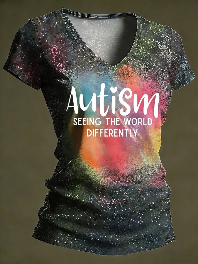 Autism Awareness V-Neck Shirt Seeing The World Differently Clothing Autism Gift