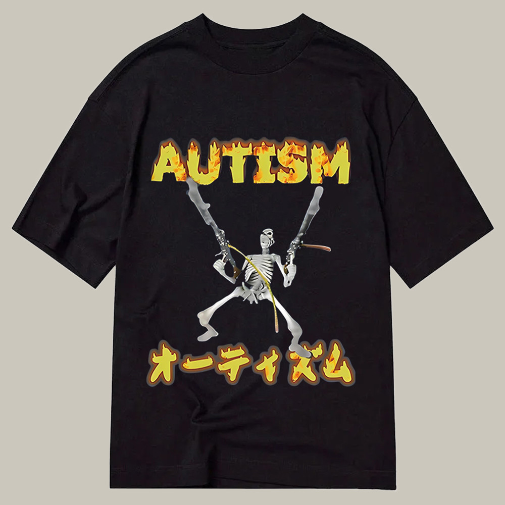 Autism Funny Skeleton Classic Shirt Cool Graphic T-Shirts Cool Gifts For Teens