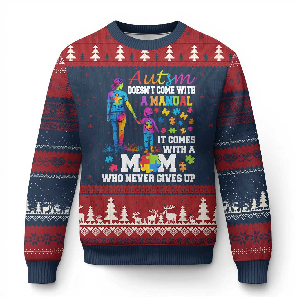 Autism Mom Ugly Christmas Sweater Who Never Gives Up Family Support Autistic Gifts For Xmas