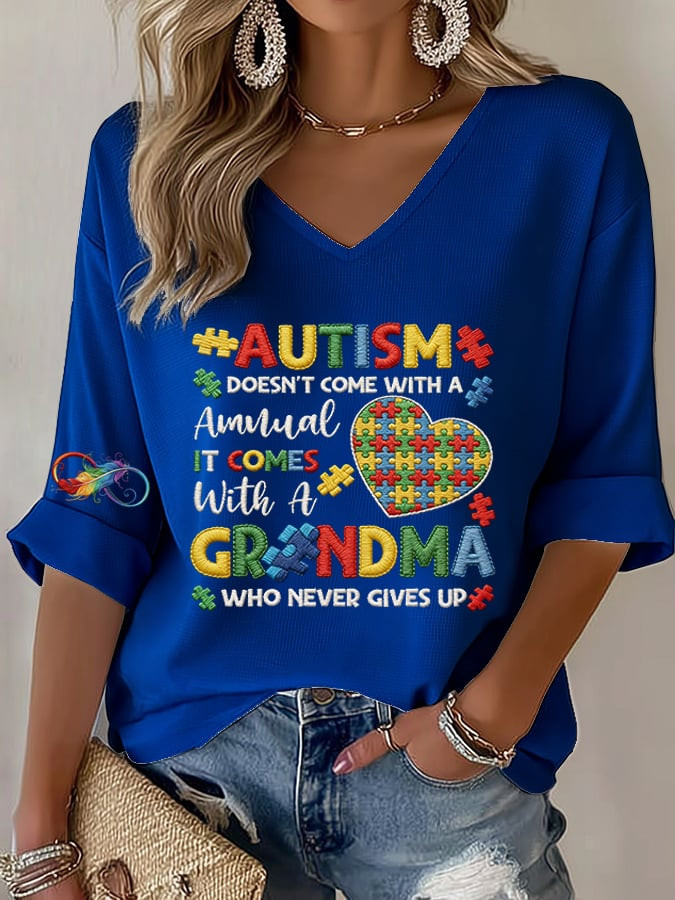Autism V-Neck Long Sleeve Shirt Doesn't Come With A Annual Clothing Gift For Autism Awareness