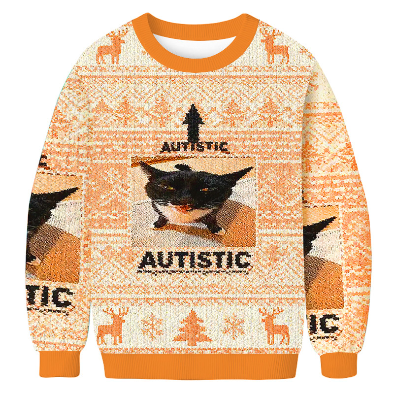 Autistic Cat Meme Christmas Ugly Sweater Christmas Outfits Xmas Gifts For Meme Lover