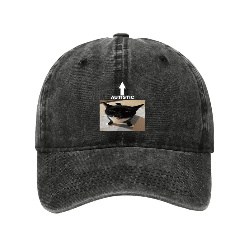 Autistic Cat Washed Hat Funny Meme Cap Meme Gift For Cat Owners