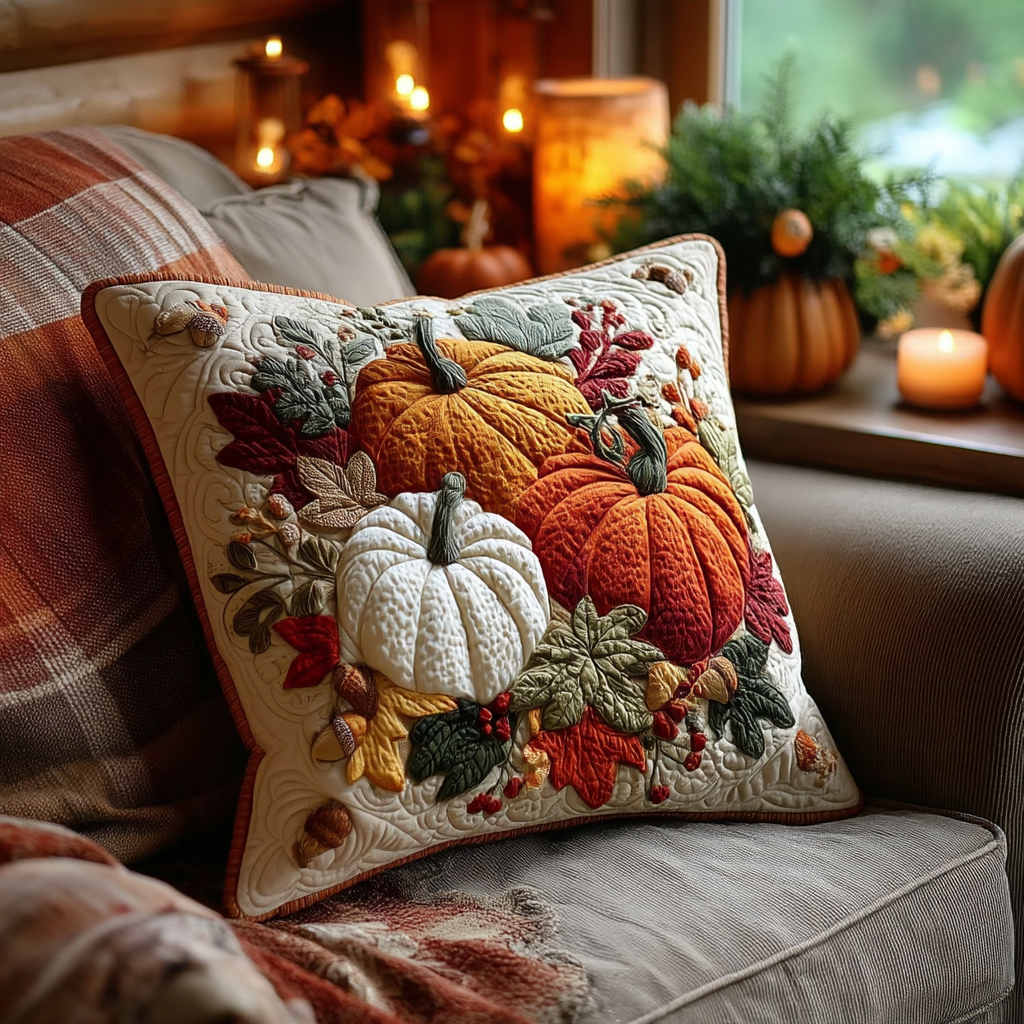 Autumn Abundance Quilted Pillow Case Fall Theme Pillow Covers Good Family Gifts