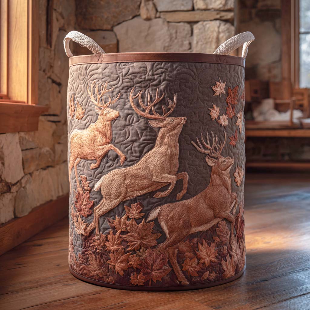 Autumn Antlers Quilted Laundry Basket Valentine's Day Merch Gift