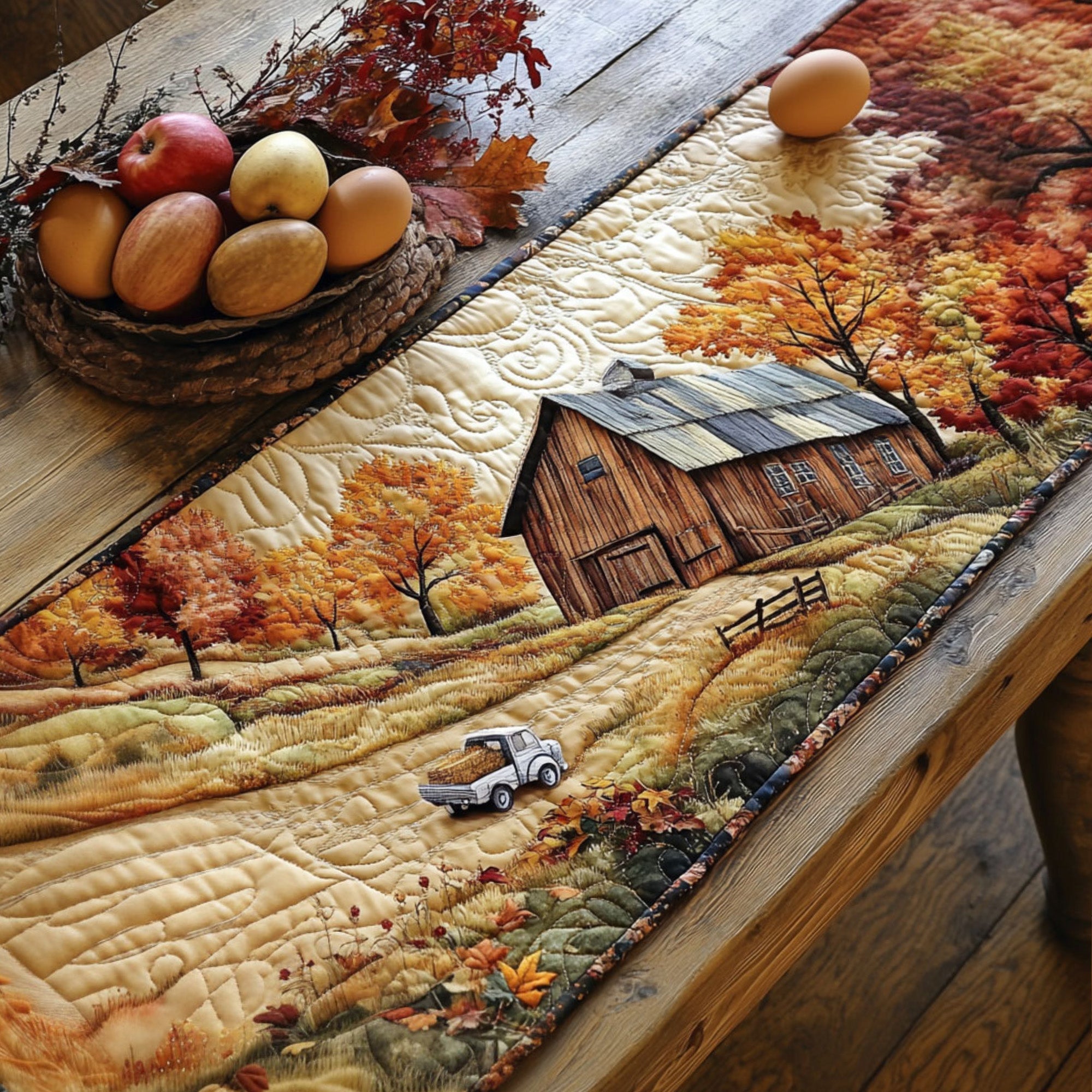 Autumn at the Barn Quilted Table Runner Dining Table Runner Best Gifts For Dad