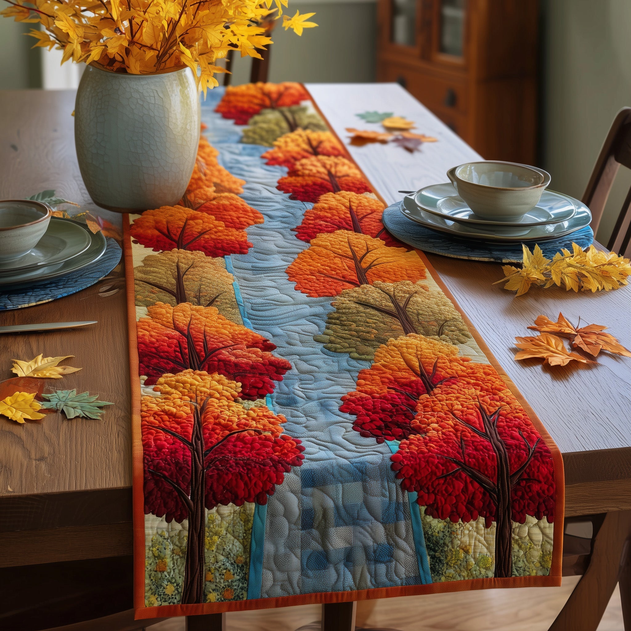 Autumn Avenue Quilted Table Runner Merry Christmas Table Runner Decor