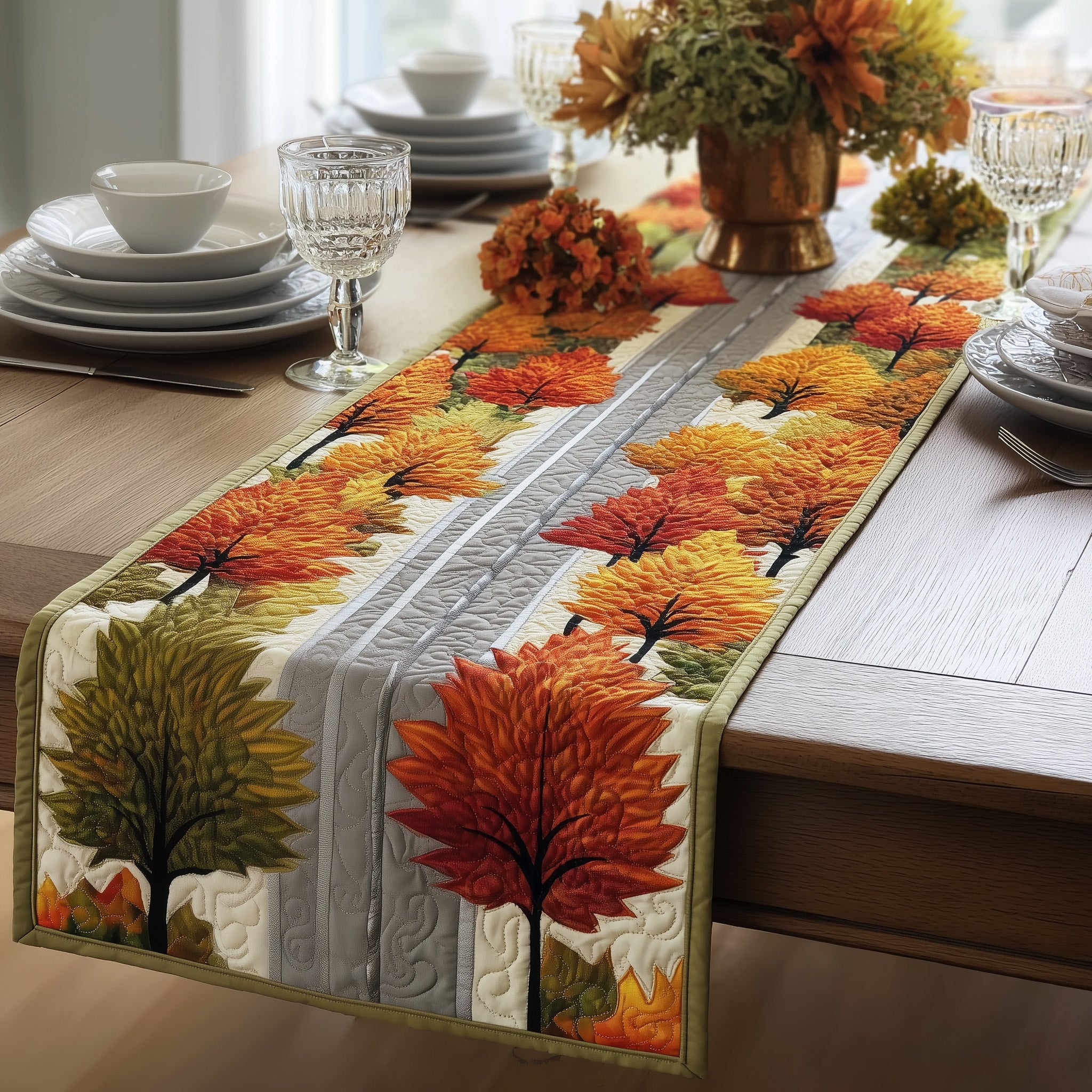 Autumn Avenue Quilted Table Runner Xmas Table Runner for Family Gatherings